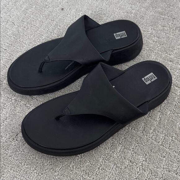 EUC Fitflop F-Mode Leather Flatform Toe-Post Sandals black platform thong - Picture 8 of 14